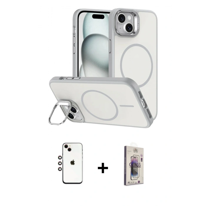 MARSİLYAN™- iPhone 14 Kılıf Çekirdek Klasik - Siyah Bilvis 3D Cam Ekran Koruyucu + Shine Kamera Lens - GI