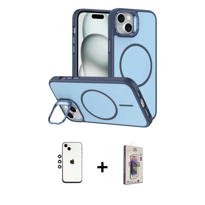 MARSİLYAN™- iPhone 14 Kılıf Çekirdek Klasik - Siyah Bilvis 3D Cam Ekran Koruyucu + Shine Kamera Lens - GS