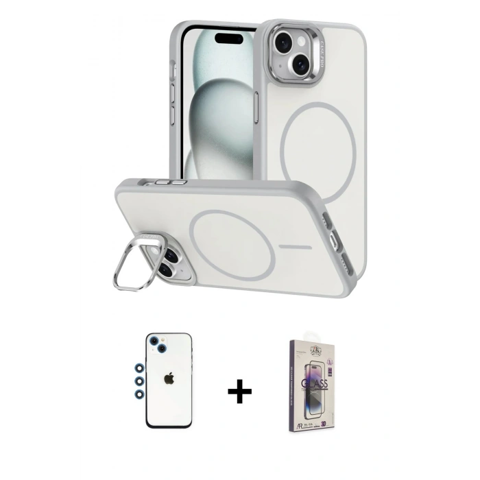 MARSİLYAN™- iPhone 14 Kılıf Çekirdek Klasik - Siyah Bilvis 3D Cam Ekran Koruyucu + Shine Kamera Lens - MI