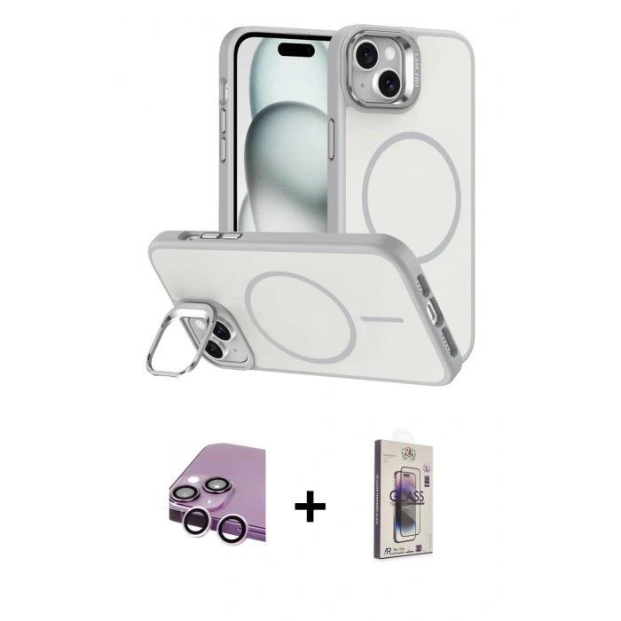 MARSİLYAN™- iPhone 14 Kılıf Çekirdek Klasik - Siyah Bilvis 3D Cam Ekran Koruyucu + Raze Metal Kamera Lens - MR