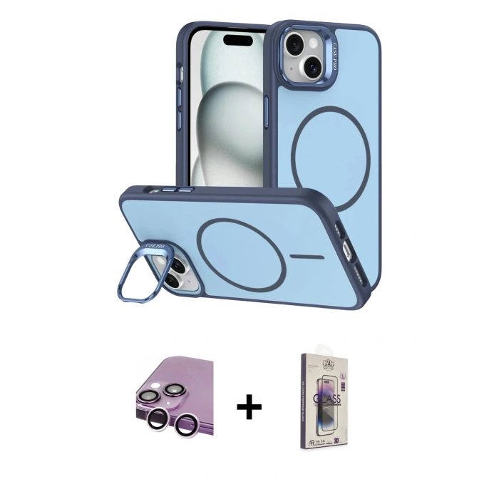 MARSİLYAN™- iPhone 14 Kılıf Çekirdek Klasik - Siyah Bilvis 3D Cam Ekran Koruyucu + Raze Metal Kamera Lens - MR