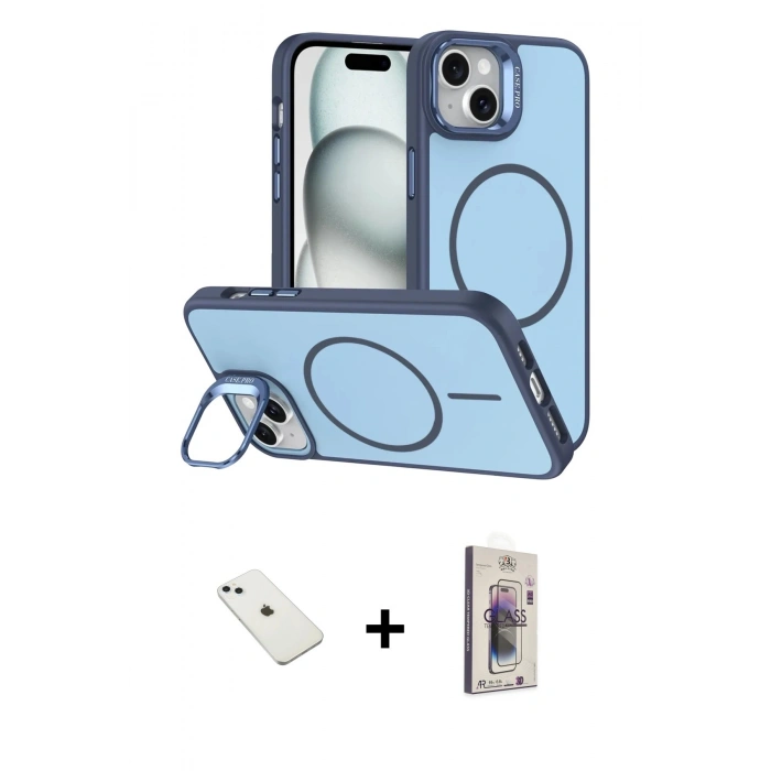 MARSİLYAN™- iPhone 14 Kılıf Çekirdek Klasik - Siyah Bilvis 3D Cam Ekran Koruyucu + Diamond Kamera Lens - SABE