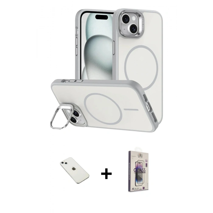 MARSİLYAN™- iPhone 14 Kılıf Çekirdek Klasik - Siyah Bilvis 3D Cam Ekran Koruyucu + Diamond Kamera Lens - SABE