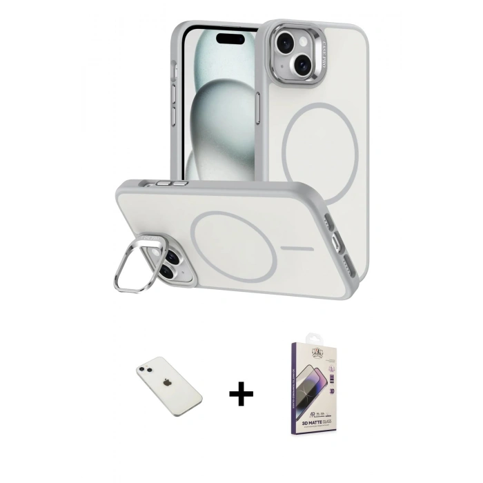MARSİLYAN™- iPhone 14 Kılıf Çekirdek Klasik - Siyah Bilvis 3D Mat Cam Ekran Koruyucu + Diamond Kamera Lens - SABE