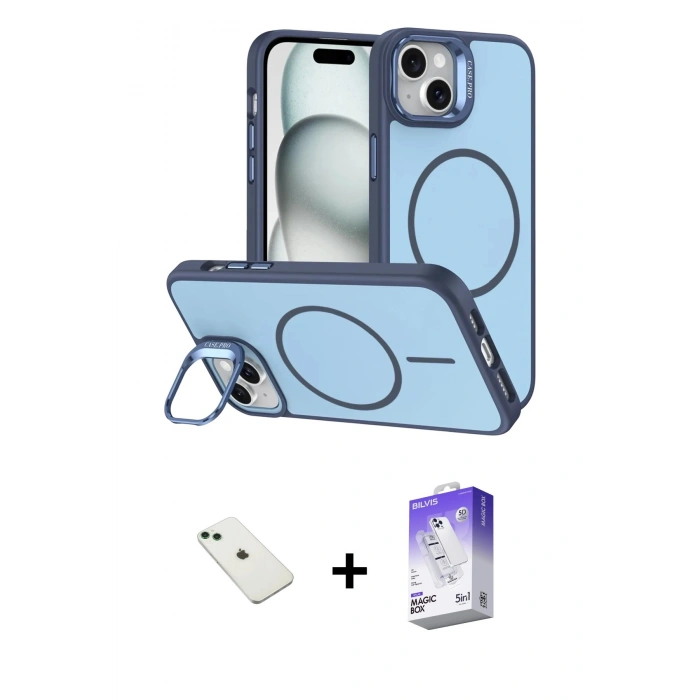 MARSİLYAN™- iPhone 14 Kılıf Çekirdek Klasik - Siyah Bilvis 5in1 3D Magic Cam Ekran Koruyucu + Diamond Kamera Lens - YL