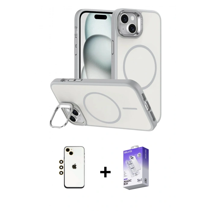 MARSİLYAN™- iPhone 14 Kılıf Çekirdek Klasik - Siyah Bilvis 5in1 3D Magic Cam Ekran Koruyucu + Shine Kamera Lens - GD