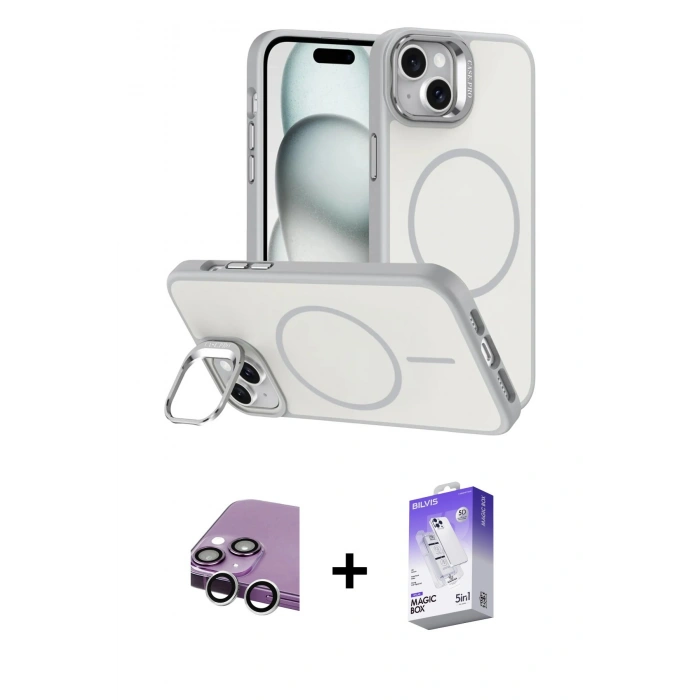 MARSİLYAN™- iPhone 14 Kılıf Çekirdek Klasik - Siyah Bilvis 5in1 3D Magic Cam Ekran Koruyucu + Raze Metal Kamera Lens - GS