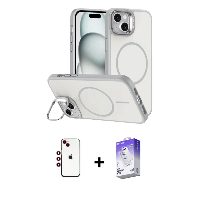 MARSİLYAN™- iPhone 14 Kılıf Çekirdek Klasik - Siyah Bilvis 5in1 3D Magic Cam Ekran Koruyucu + Shine Kamera Lens - KI