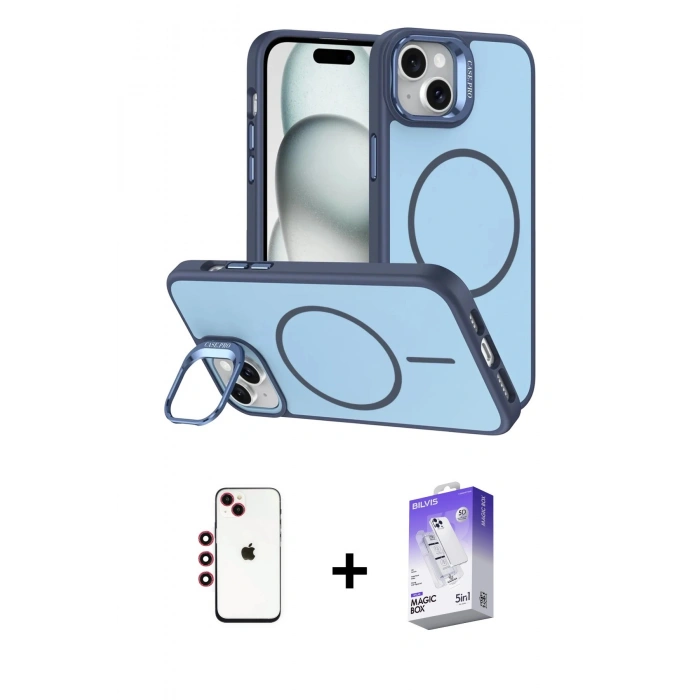 MARSİLYAN™- iPhone 14 Kılıf Çekirdek Klasik - Siyah Bilvis 5in1 3D Magic Cam Ekran Koruyucu + Shine Kamera Lens - KI