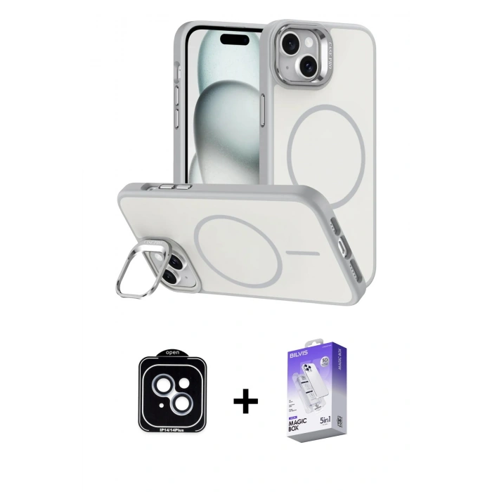 MARSİLYAN™- iPhone 14 Kılıf Çekirdek Klasik - Siyah Bilvis 5in1 3D Magic Cam Ekran Koruyucu + PVD Metal Kamera Lens - MI