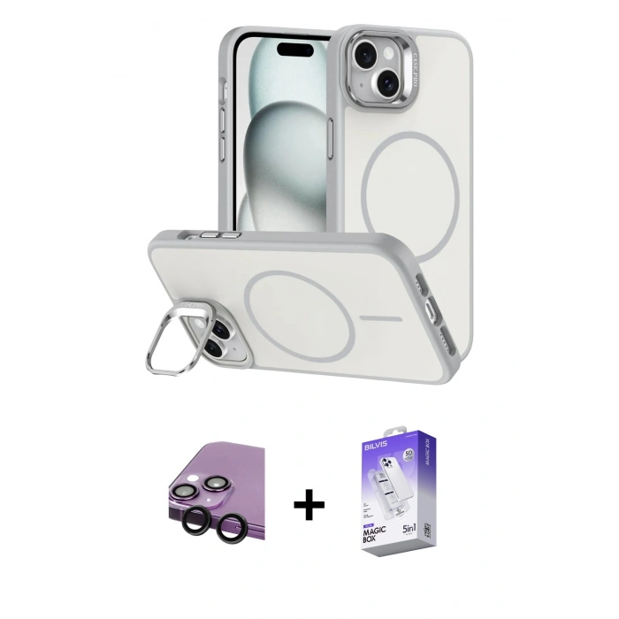 MARSİLYAN™- iPhone 14 Kılıf Çekirdek Klasik - Siyah Bilvis 5in1 3D Magic Cam Ekran Koruyucu + Raze Metal Kamera Lens - SH