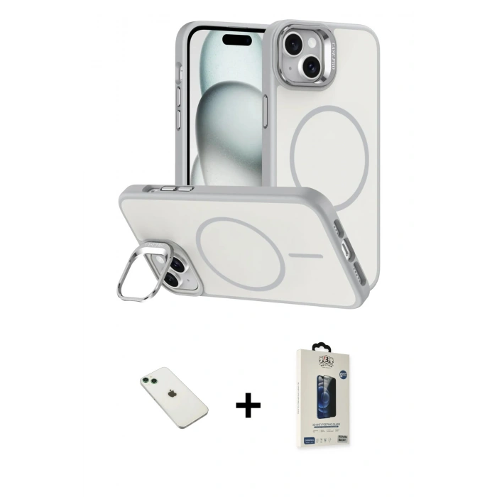 MARSİLYAN™- iPhone 14 Kılıf Çekirdek Klasik - Siyah Bilvis Hayalet Cam Ekran Koruyucu + Diamond Kamera Lens - YL