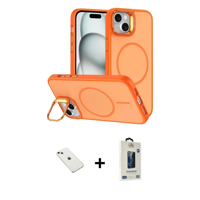 MARSİLYAN™- iPhone 14 Kılıf Çekirdek Klasik - Siyah Bilvis Hayalet Cam Ekran Koruyucu + Diamond Kamera Lens - PE