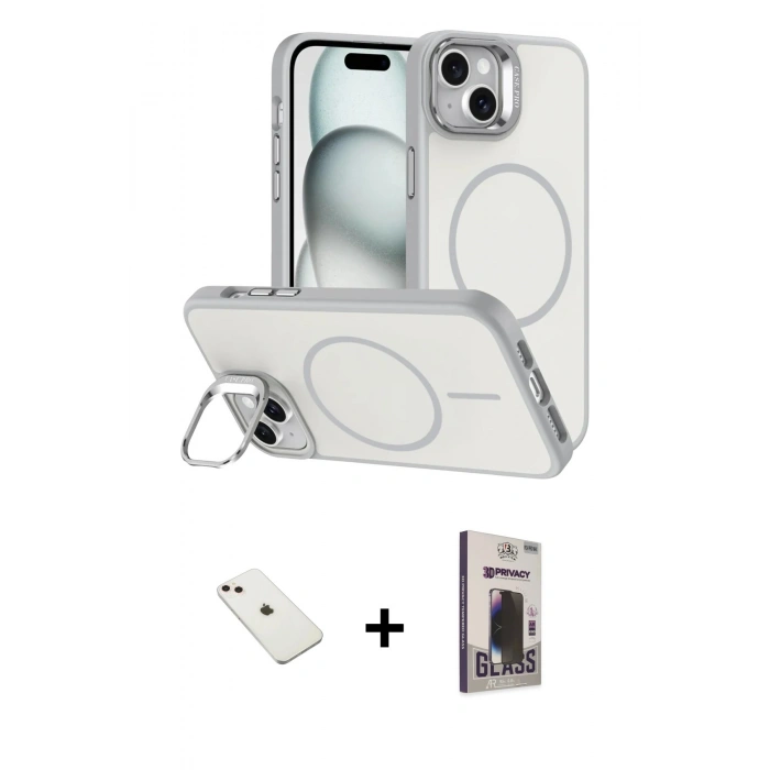 MARSİLYAN™- iPhone 14 Kılıf Çekirdek Klasik - Siyah Bilvis Hayalet Cam Ekran Koruyucu + Diamond Kamera Lens - PE