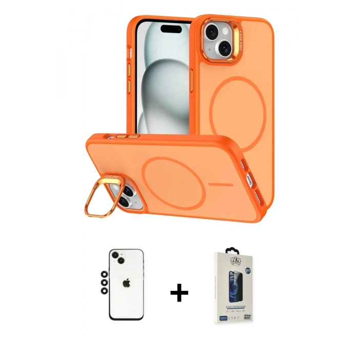 MARSİLYAN™- iPhone 14 Kılıf Çekirdek Klasik - Siyah Bilvis Hayalet Cam Ekran Koruyucu + Shine Kamera Lens - SH