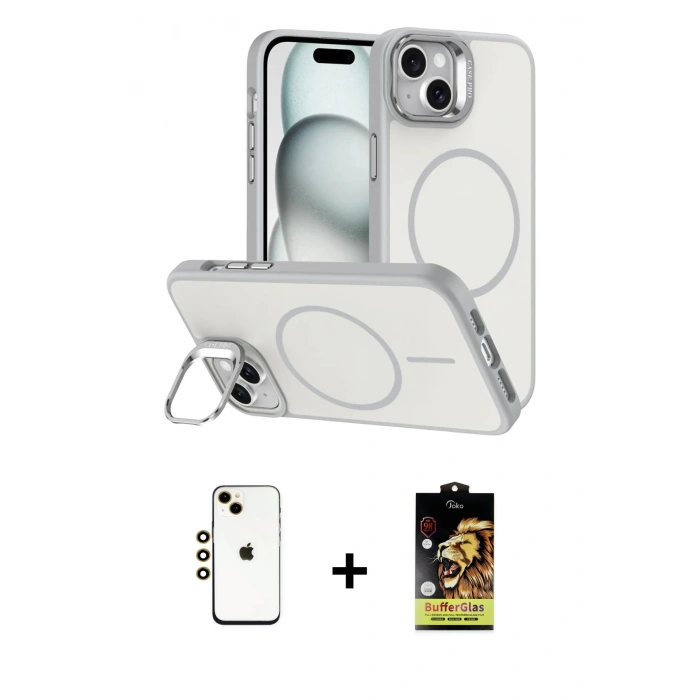 MARSİLYAN™- iPhone 14 Kılıf Çekirdek Klasik - Siyah Buffer Cam Ekran Koruyucu + Shine Kamera Lens - GD
