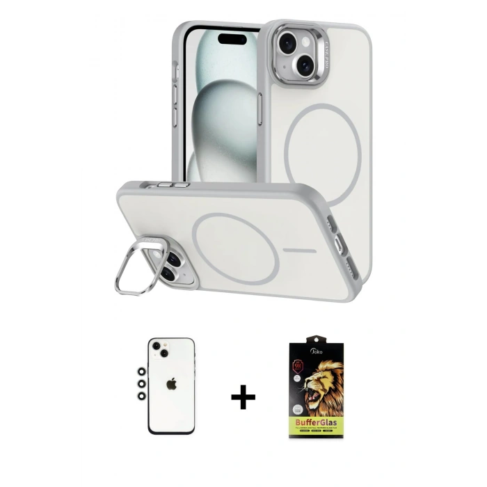 MARSİLYAN™- iPhone 14 Kılıf Çekirdek Klasik - Siyah Buffer Cam Ekran Koruyucu + Shine Kamera Lens - GS