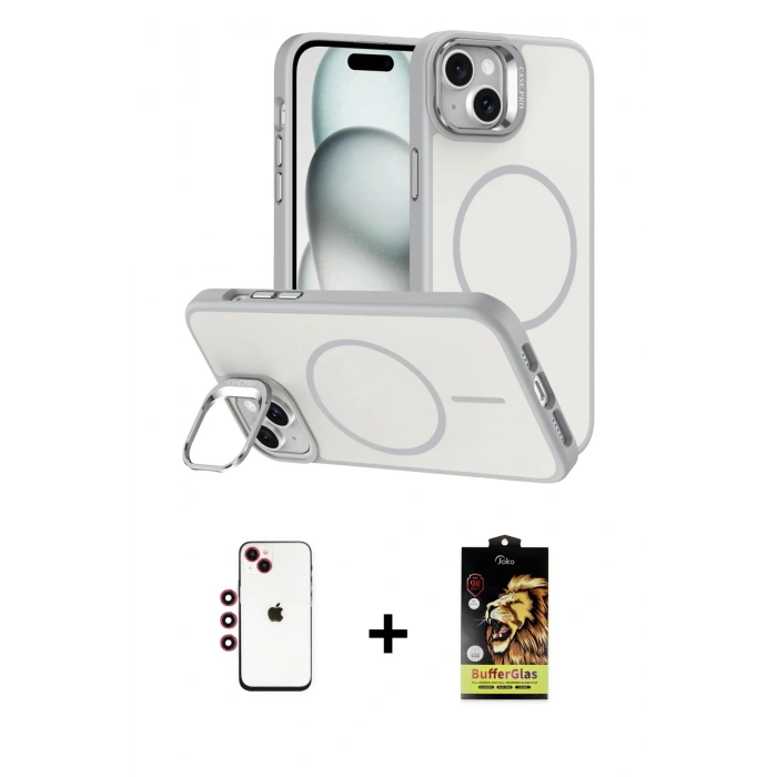 MARSİLYAN™- iPhone 14 Kılıf Çekirdek Klasik - Siyah Buffer Cam Ekran Koruyucu + Shine Kamera Lens - KI