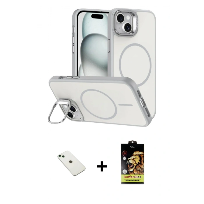 MARSİLYAN™- iPhone 14 Kılıf Çekirdek Klasik - Siyah Buffer Cam Ekran Koruyucu + Diamond Kamera Lens - YL