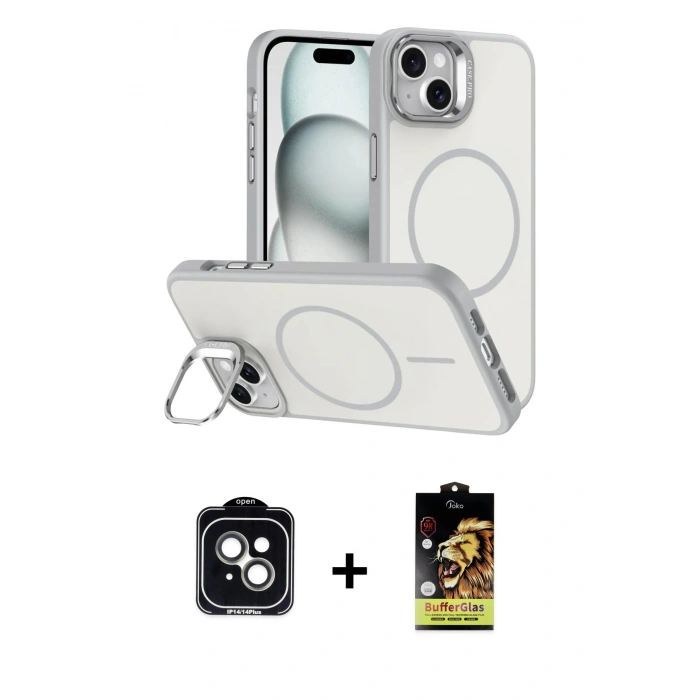 MARSİLYAN™- iPhone 14 Kılıf Çekirdek Klasik - Siyah Buffer Cam Ekran Koruyucu + PVD Metal Kamera Lens - YL