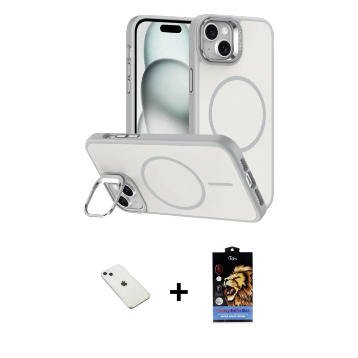 MARSİLYAN™- iPhone 14 Kılıf Çekirdek Klasik - Siyah Buffer Hayalet Cam Ekran Koruyucu + Diamond Kamera Lens - SABE