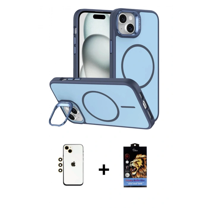 MARSİLYAN™- iPhone 14 Kılıf Çekirdek Klasik - Siyah Buffer Hayalet Cam Ekran Koruyucu + Shine Kamera Lens - GD