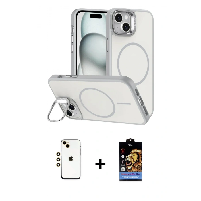 MARSİLYAN™- iPhone 14 Kılıf Çekirdek Klasik - Siyah Buffer Hayalet Cam Ekran Koruyucu + Shine Kamera Lens - GD