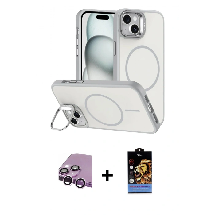 MARSİLYAN™- iPhone 14 Kılıf Çekirdek Klasik - Siyah Buffer Hayalet Cam Ekran Koruyucu + Raze Metal Kamera Lens - MR