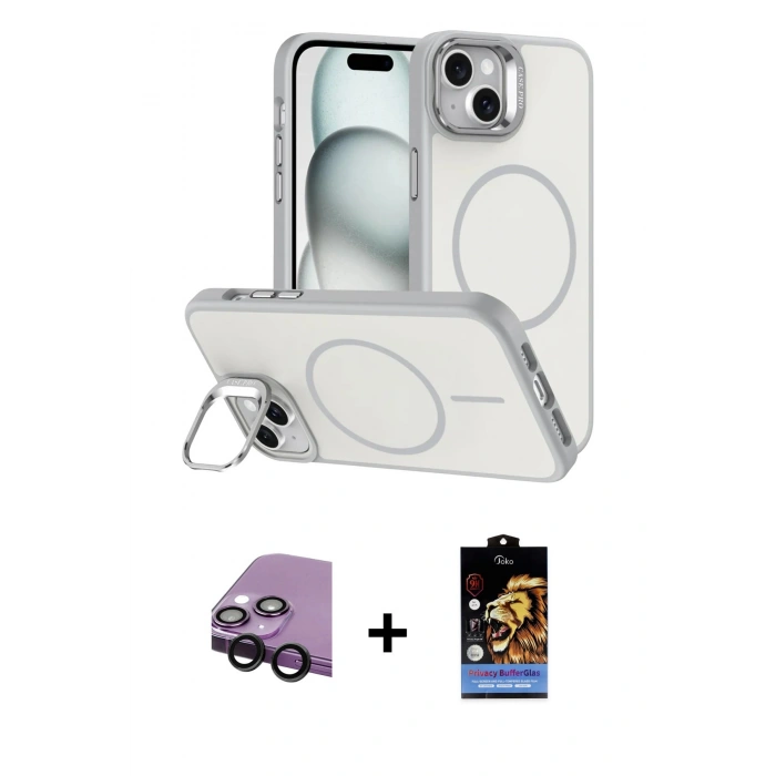 MARSİLYAN™- iPhone 14 Kılıf Çekirdek Klasik - Siyah Buffer Hayalet Cam Ekran Koruyucu + Raze Metal Kamera Lens - SH