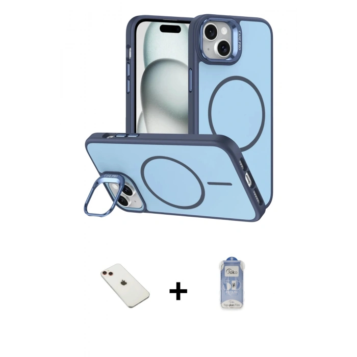 MARSİLYAN™- iPhone 14 Kılıf Çekirdek Klasik - Siyah Joko Magic 5D Cam + Diamond Kamera Lens - KI