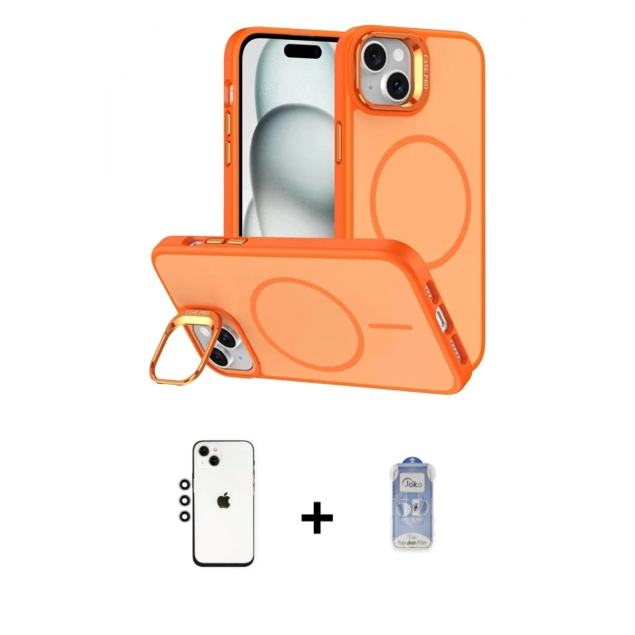 MARSİLYAN™- iPhone 14 Kılıf Çekirdek Klasik - Siyah Joko Magic 5D Cam + Gümüş Shine Kamera Lens