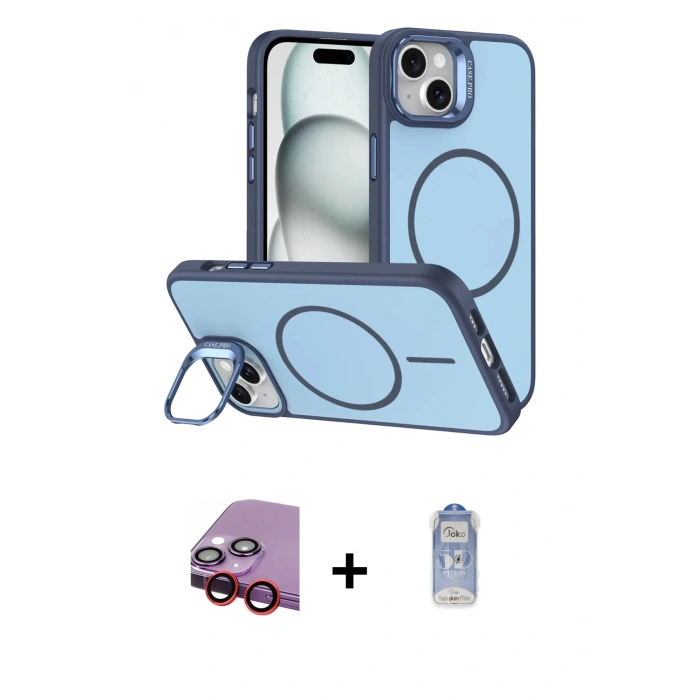 MARSİLYAN™- iPhone 14 Kılıf Çekirdek Klasik - Siyah Joko Magic 5D Cam + Raze Metal Kamera Lens - KI
