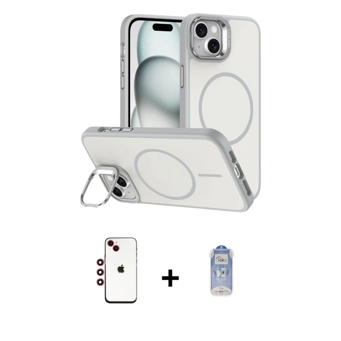MARSİLYAN™- iPhone 14 Kılıf Çekirdek Klasik - Siyah Joko Magic 5D Cam + Kırmızı Shine Kamera Lens