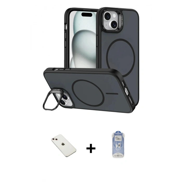 MARSİLYAN™- iPhone 14 Kılıf Çekirdek Klasik - Siyah Joko Magic 5D Cam + Diamond Kamera Lens - PE