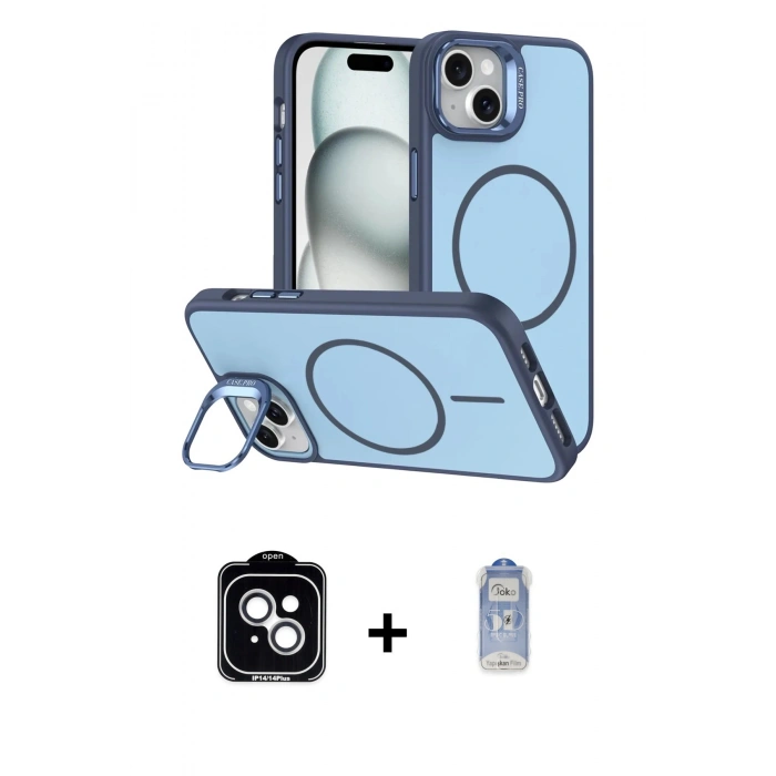 MARSİLYAN™- iPhone 14 Kılıf Çekirdek Klasik - Siyah Joko Magic 5D Cam + PVD Metal Kamera Lens - GS