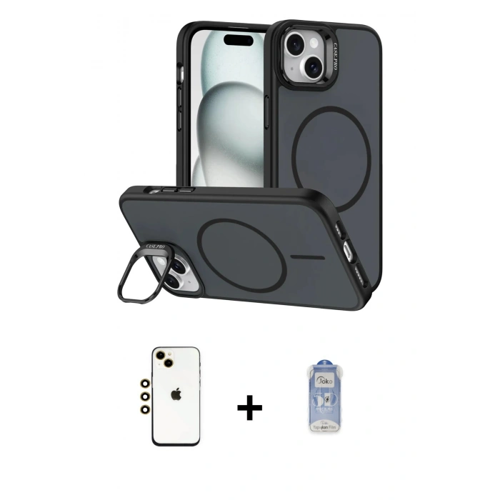 MARSİLYAN™- iPhone 14 Kılıf Çekirdek Klasik - Siyah Joko Magic 5D Cam + Shine Kamera Lens - GD