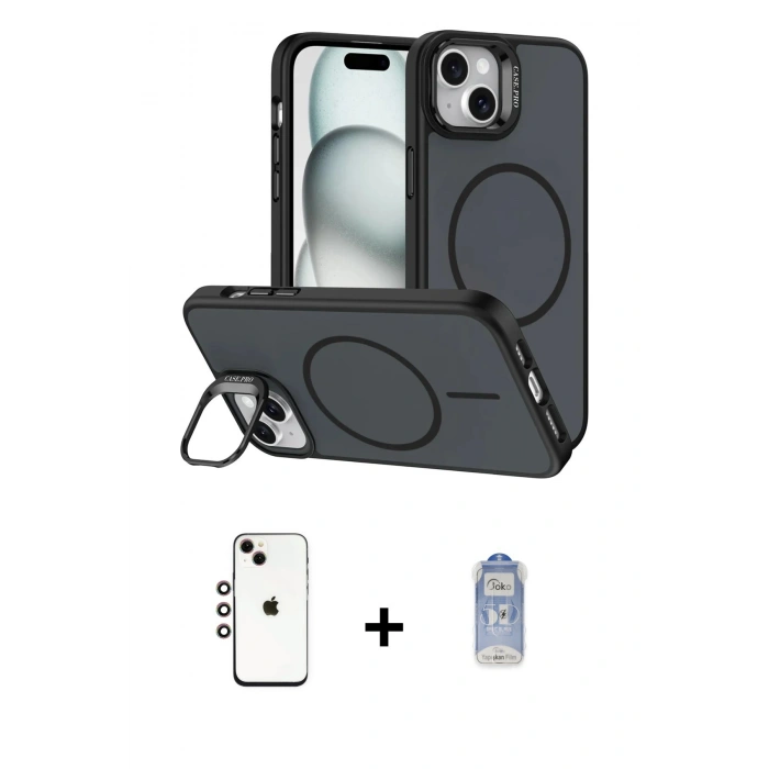 MARSİLYAN™- iPhone 14 Kılıf Çekirdek Klasik - Siyah Joko Magic 5D Cam + Shine Kamera Lens - GI