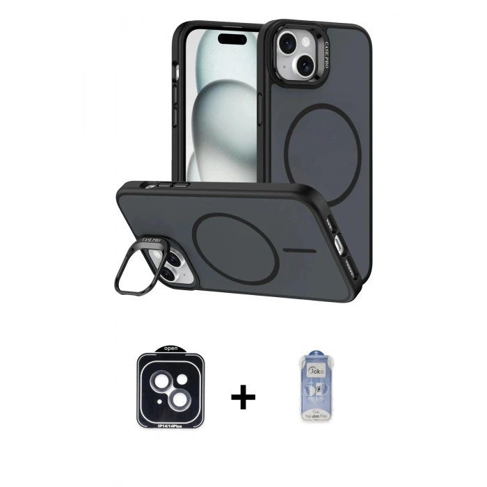 MARSİLYAN™- iPhone 14 Kılıf Çekirdek Klasik - Siyah Joko Magic 5D Cam + PVD Metal Kamera Lens - SH