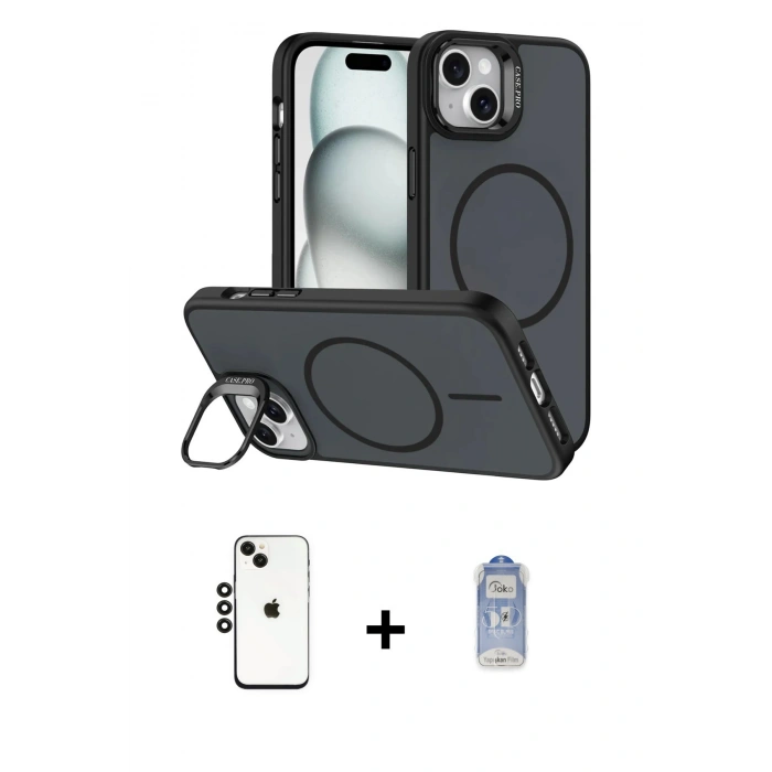 MARSİLYAN™- iPhone 14 Kılıf Çekirdek Klasik - Siyah Joko Magic 5D Cam + Shine Kamera Lens - SH