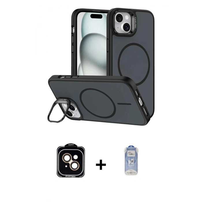 MARSİLYAN™- iPhone 14 Kılıf Çekirdek Klasik - Siyah Joko Magic 5D Cam + PVD Metal Kamera Lens - TU