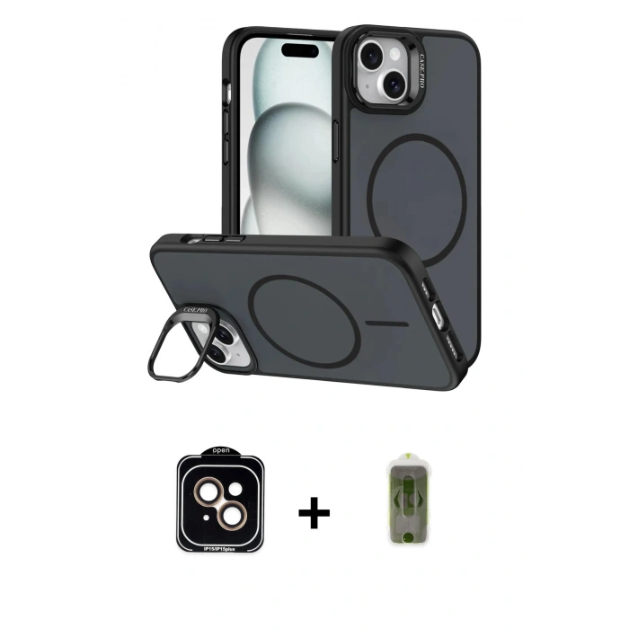 MARSİLYAN™- iPhone 14 Kılıf Çekirdek Klasik - Siyah Joko Magic 5D Hayalet Cam + PVD Metal Kamera Lens - TU