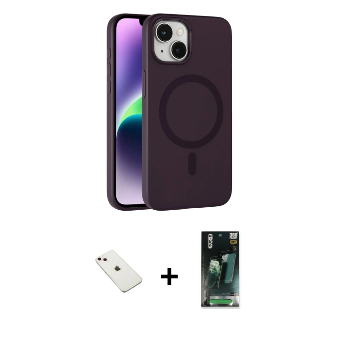 MARSİLYAN™- iPhone 14 Kılıf Çekirdek Modern Prime - Şeffaf 360 Full Body Arka Koruyucu + Diamond Kamera Lens - PE