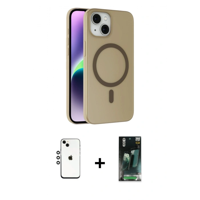 MARSİLYAN™- iPhone 14 Kılıf Çekirdek Modern Prime - Şeffaf 360 Full Body Arka Koruyucu + Shine Kamera Lens - GS