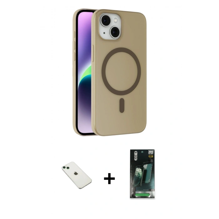 MARSİLYAN™- iPhone 14 Kılıf Çekirdek Modern Prime - Şeffaf 360 Full Body Arka Koruyucu + Diamond Kamera Lens - YL