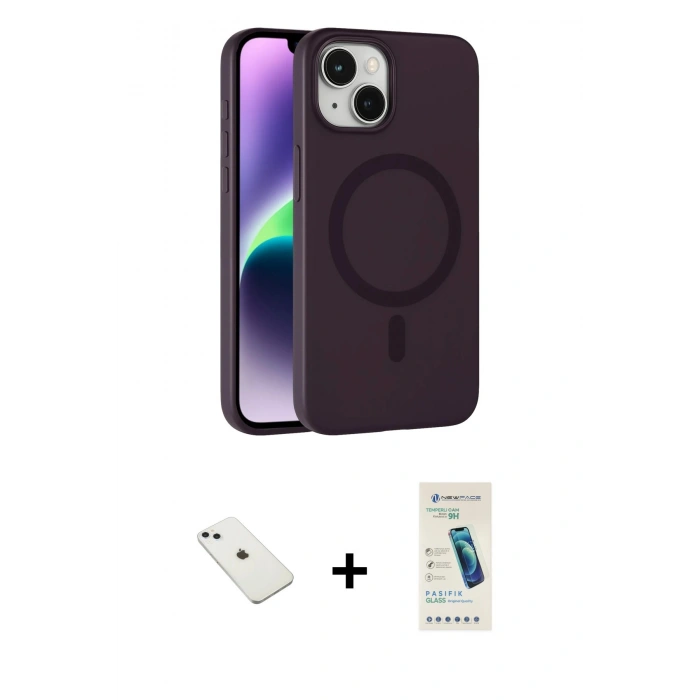 MARSİLYAN™- iPhone 14 Kılıf Çekirdek Modern Prime - Şeffaf Pasifik Cam Ekran Koruyucu + Diamond Kamera Lens - SABE