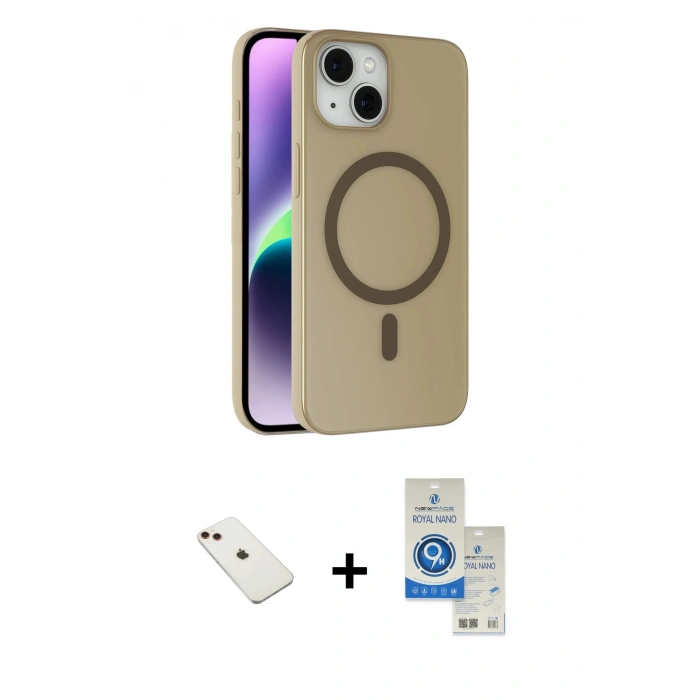 MARSİLYAN™- iPhone 14 Kılıf Çekirdek Modern Prime - Şeffaf Royal Nano Ekran Koruyucu + Diamond Kamera Lens - KI
