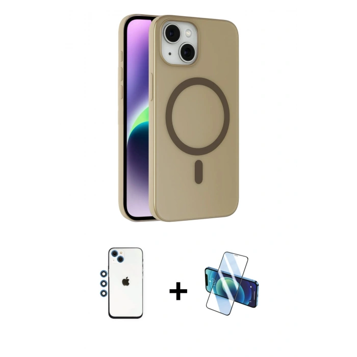 MARSİLYAN™- iPhone 14 Kılıf Çekirdek Modern Prime - Siyah 3D Antistatik Cam Ekran Koruyucu + Shine Kamera Lens - MI