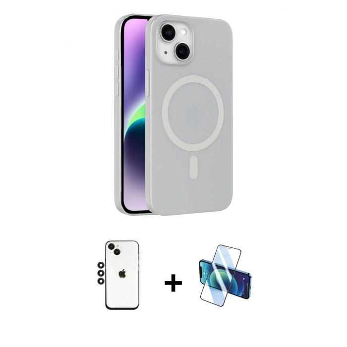 MARSİLYAN™- iPhone 14 Kılıf Çekirdek Modern Prime - Siyah 3D Antistatik Cam Ekran Koruyucu + Shine Kamera Lens - SH