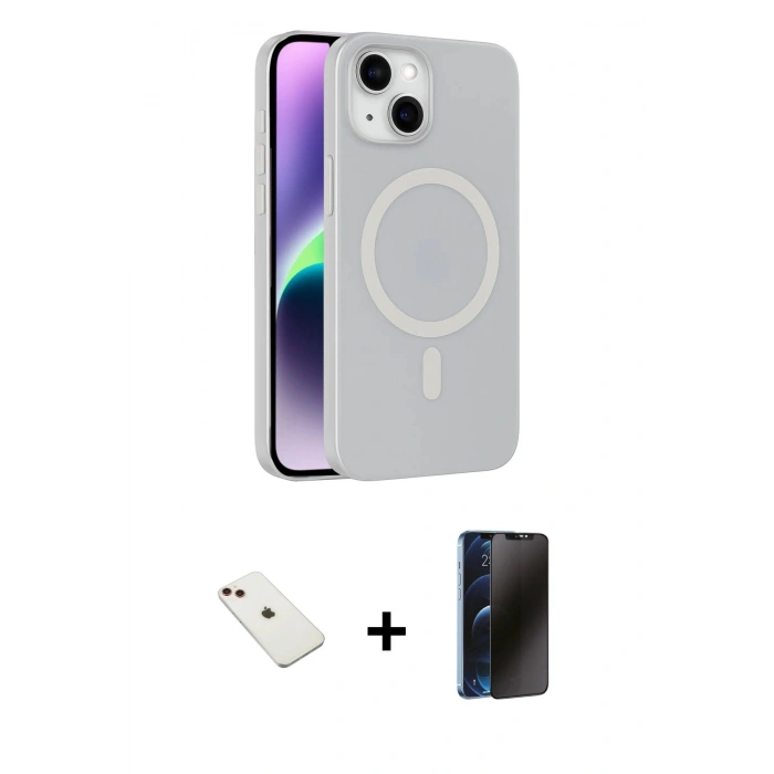 MARSİLYAN™- iPhone 14 Kılıf Çekirdek Modern Prime - Siyah 3D Antistatik Hayalet Cam Ekran Koruyucu + Diamond Kamera Lens - KI