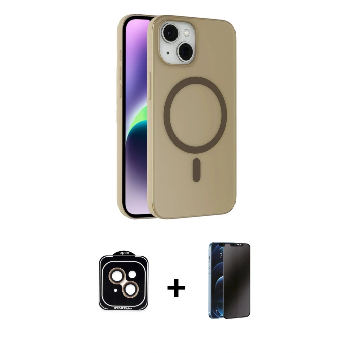 MARSİLYAN™- iPhone 14 Kılıf Çekirdek Modern Prime - Siyah 3D Antistatik Hayalet Cam Ekran Koruyucu + PVD Metal Kamera Lens - TU